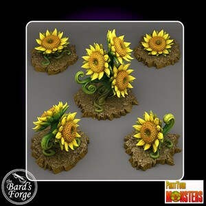 5pc Set Giant Fairy Sunflowers Plant 3D RESIN Printed 28-32mm Tabletop Scatter Terrain Fantasy Gaming D&D Pathfinder Frostgrave