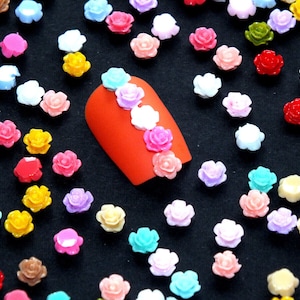 50 Pcs Mixed Multi Colour TINY 6mm Resin Flowers Nail Art Carft DIY Roses Daisy