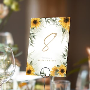 Sunflower Table numbers or Table Names | Any Colour Font | A5 double sided cards | Weddings | Dinner or Gala Event