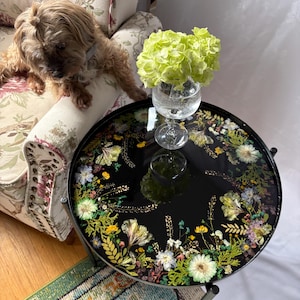 Flowers Table, Custom Handmade Floral Table, Coffee Side Table, Personalized Decor, Real Dried Flowers, Resin Side Table, Bathroom Table