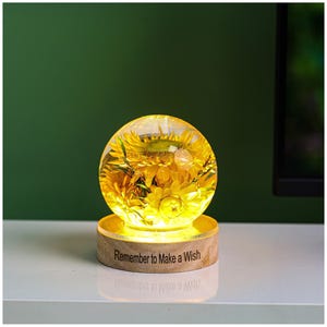 Dandelion Night Light, Real Dandelion puff Paperweight, Flower Epoxy Resin Nightlight, Epoxy Resin Wood Table Lamp, Her Birthday gift